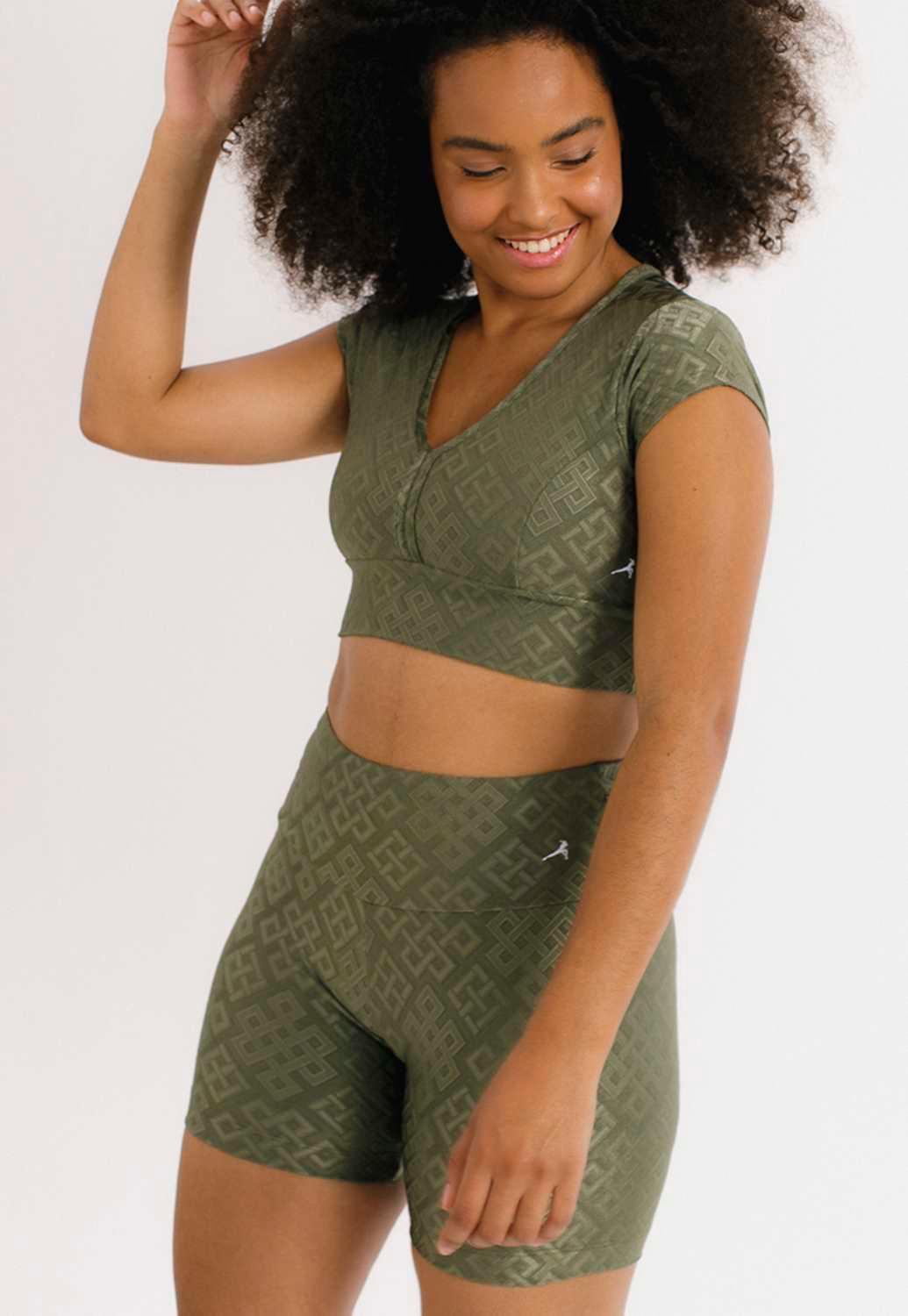TOP CROPPED BRENDA COM TEXTURA - VERDE GEOMETRIC - NU MOLDY