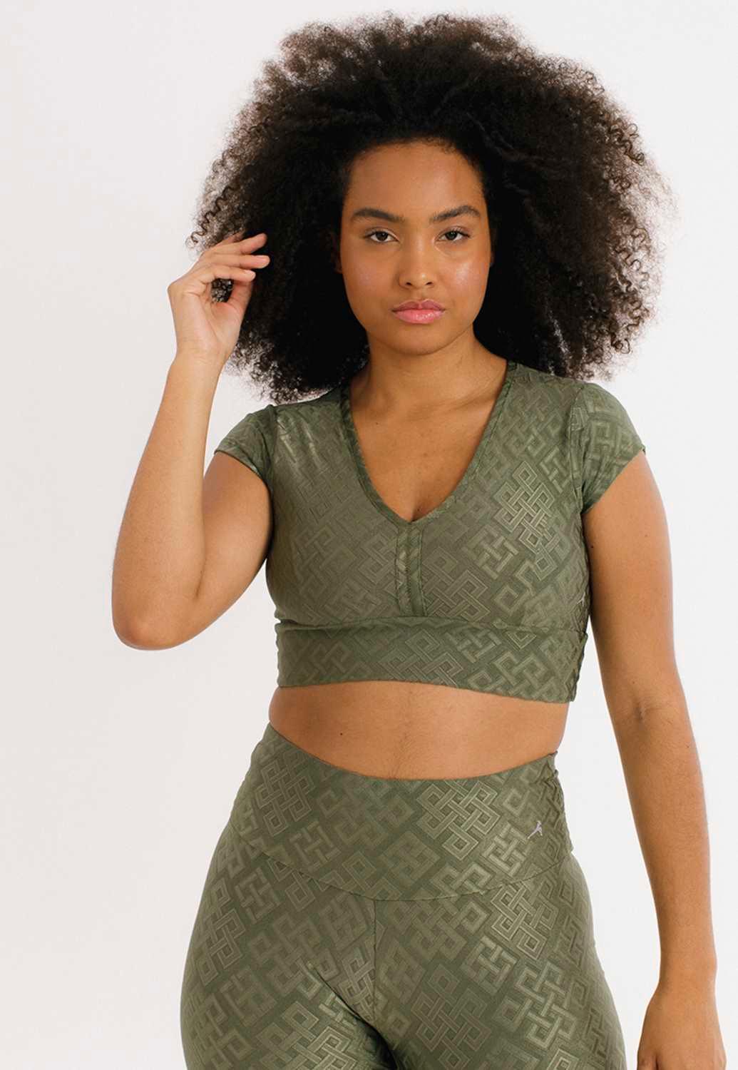 TOP CROPPED BRENDA COM TEXTURA - VERDE GEOMETRIC - NU MOLDY