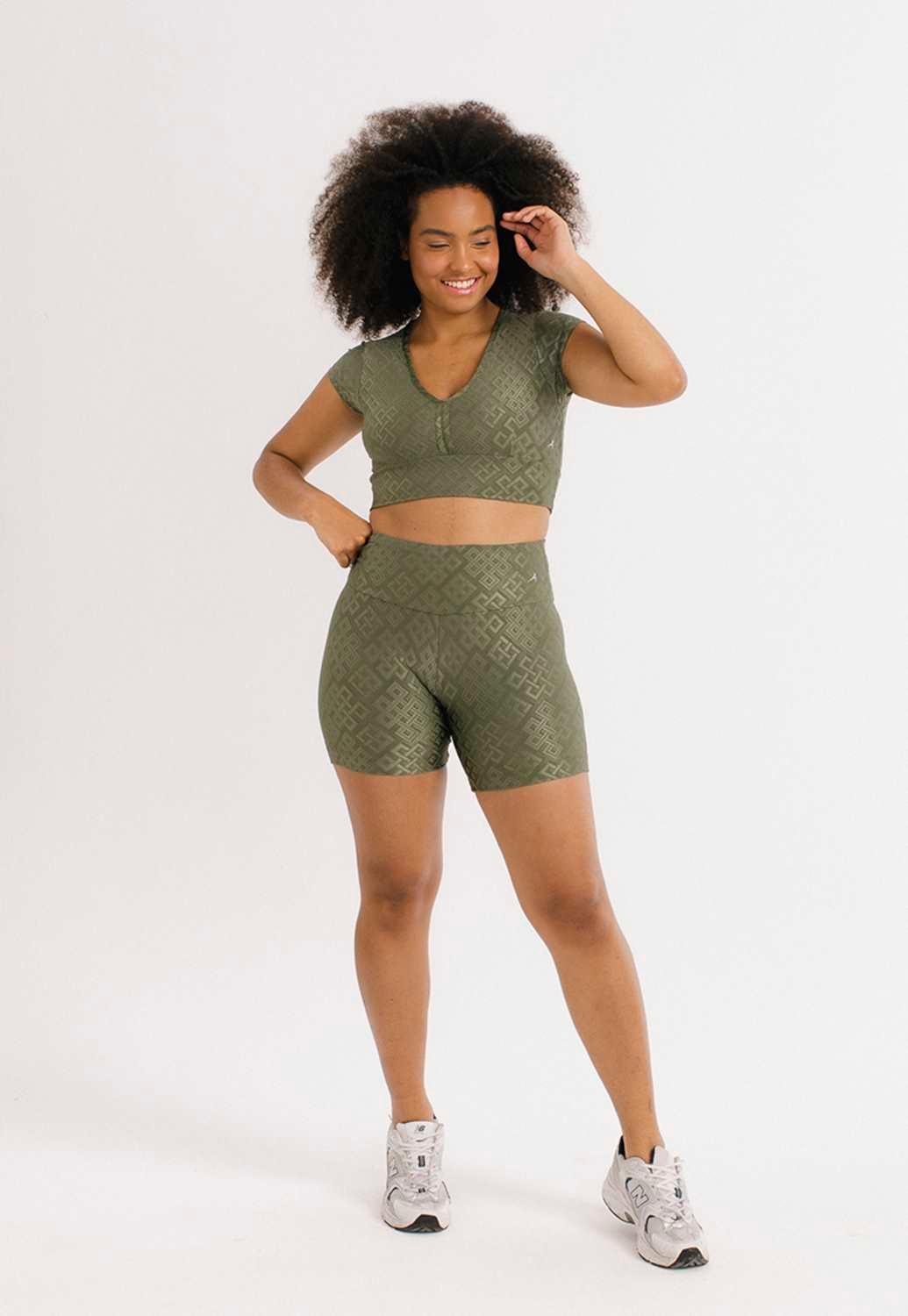 TOP CROPPED BRENDA COM TEXTURA - VERDE GEOMETRIC - NU MOLDY