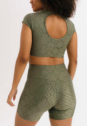 TOP CROPPED BRENDA COM TEXTURA - VERDE GEOMETRIC - NU MOLDY