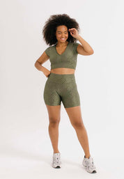 TOP CROPPED BRENDA COM TEXTURA - VERDE GEOMETRIC - NU MOLDY